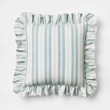 Square Woven Stripe Throw Pillow with Ruffle ...