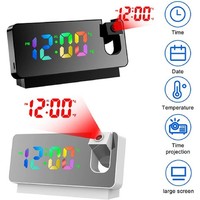 LED Digital Projection 5V Alarm Clocks Date Temperature Snooze Ceiling Projector
