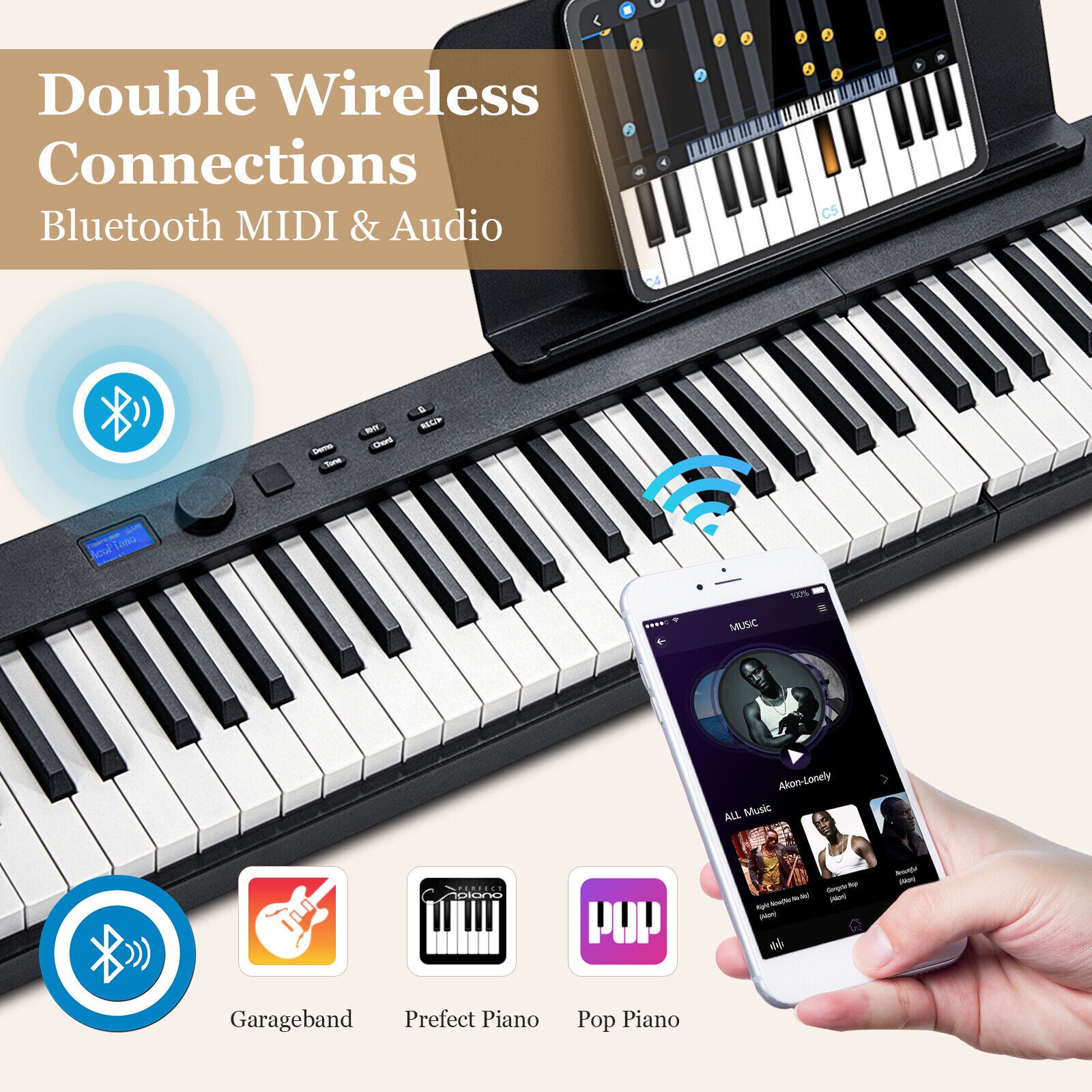 88-Key Collapsible Digital Piano Full-size Semi Weighted Electronic Keyboard