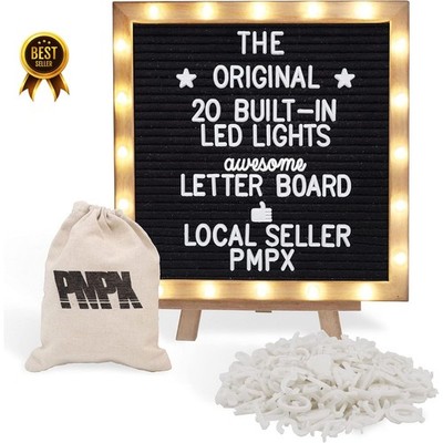 10x10 Black Felt Letter Board w/ LED Lights Stand 340 Letters Emojis Wood Frame