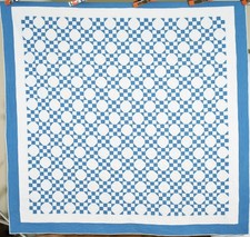 GRAPHIC Vintage 30's Blue White Snowballs Nine Patch Antique Quilt