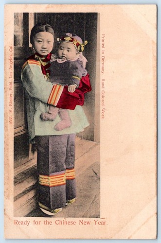 Pre-1907 READY FOR CHINESE NEW YEAR HAND-COLORED ETHNIC PRINTED GERMANY POSTCARD - Picture 1 of 2