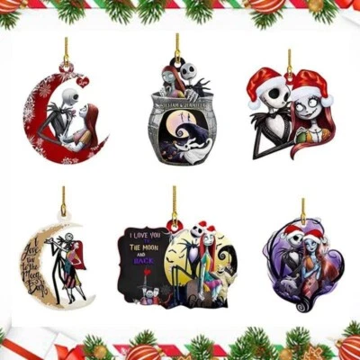 NEW-YIJUNSHUN 6Pcs The Nightmare Before Christmas Jack&Sally Christmas Tree Pendant Decor