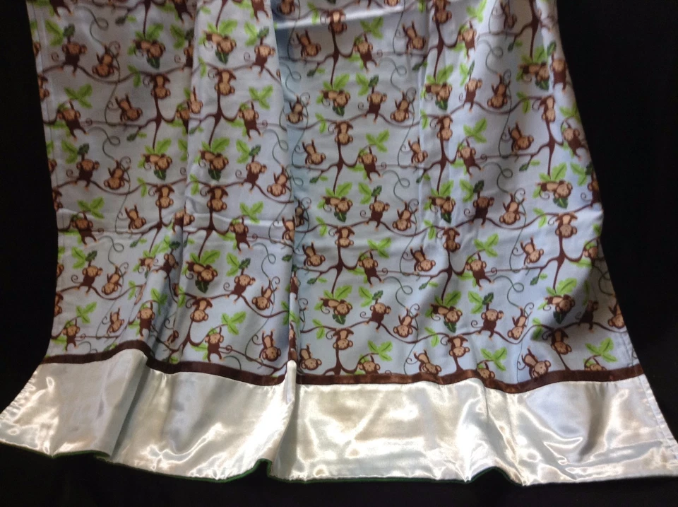 Manta y funda de almohada para niños pequeños, monos juguetones, franela y satén, VIAJES Foto 2 de 4