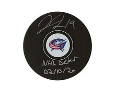 Liam Foudy Autographed Columbus Blue Jackets Autograph Model Puck Inscribed 