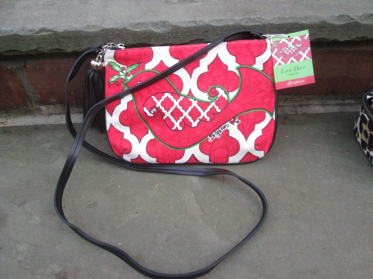 BRIGHTON SHOULDER PURSE HANDBAG TAGS PEACE LOVE DOVE TASSEL HOLLY CHRISTMAS  RED