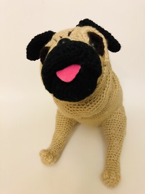 Handmade Crpchet Animal Toy Pug Dog With Cutly Tail Length 17 Height 10 Width 7 