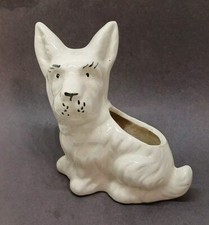 Vtg Small Cream / White Pottery Scottie Dog Planter Scottish Terrier 5 " Tall