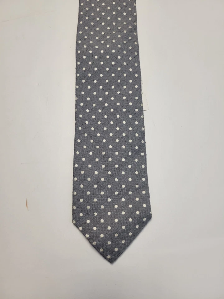 $160 Nueva corbata para hombre CANALI 100 % SEDA TWEED GRIS LUNARES HECHA EN ITALIA Foto 3 de 4