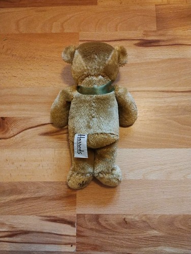 Harrods Golden Brown Plush Collectible Teddy Bear Toy Green Ribbon 11" Inch 28cm - Picture 3 of 16