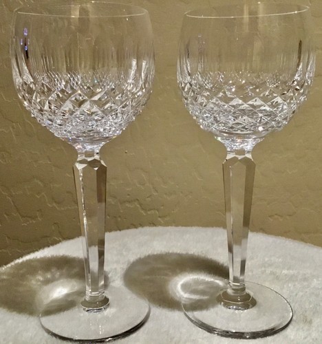 WATERFORD Crystal COLLEEN Hock Wine Short Stem (Cut) 7 3/8" Tall Pair of Glasses - Picture 3 of 5