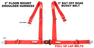 OFF ROAD 2'' SEAT BELT 4 POINT B&T FLOOR MOUNT HARNESS BUGGY BELT FLAME RED