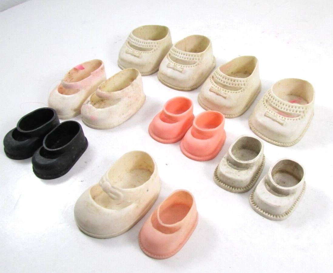 Lot of 6 pairs Small Doll Plastic Rubber Shoes Mary Jane 2 singles vintage