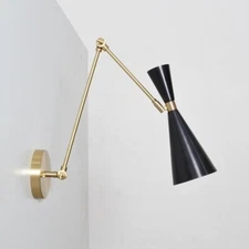 Mid Century Wall Sconce Wall Light Lamp Black  Handmade Brass Stilnovo pair