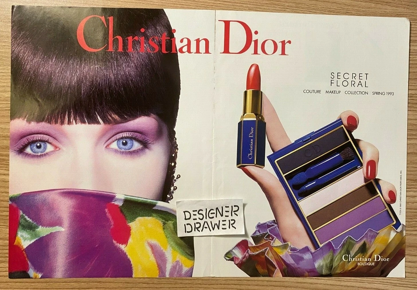 Dior Secret Floral 1993 Vintage Cosmétiques 2 pièces Publicité imprimée publicitaire