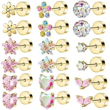 1 Pair 20G Surgical Steel Stud Earrings CZ Cartilage Piercing for Women Jewelry