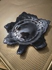 Vintage Black Glass Leaf Plate Silver Stripe Estate JJ #114 — photo 2