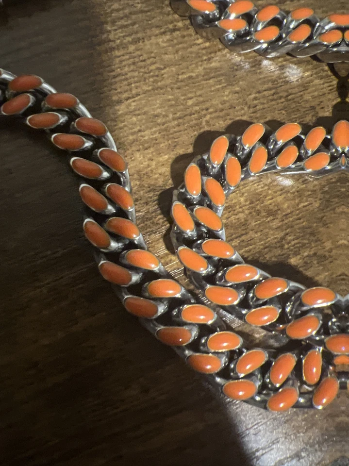 Collar Cadena Cubana Color Naranja 45Cm Foto 2 de 4