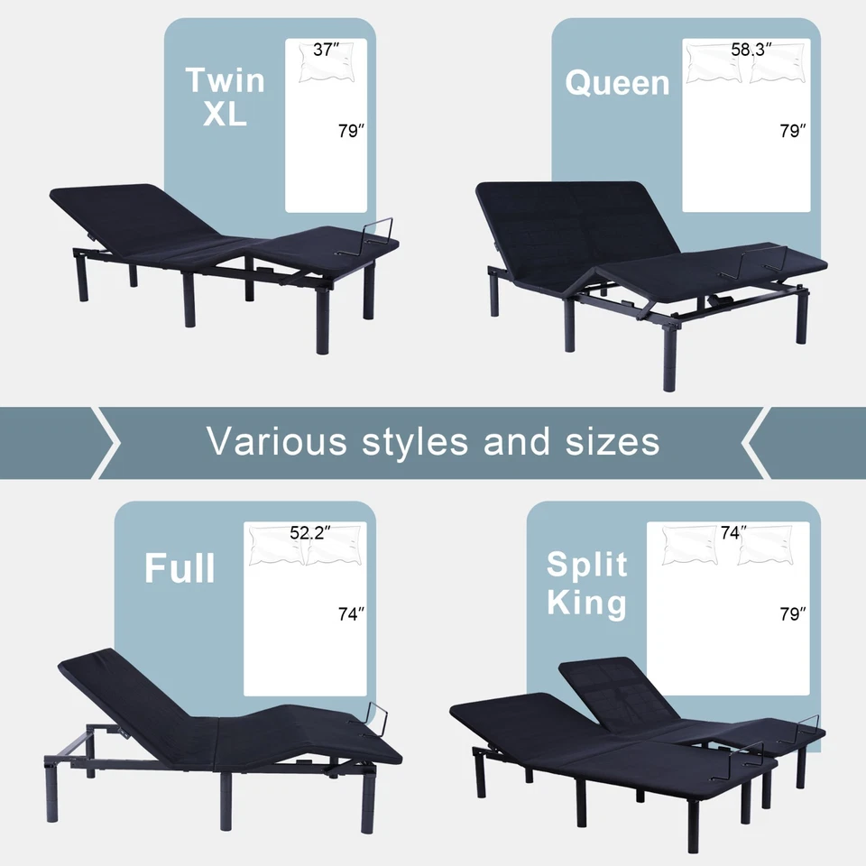 Adjustable Twin XL/FULL/QUEEN/SPLIT KING Bed Base Frame with Wireless Remote - Image 2 of 4