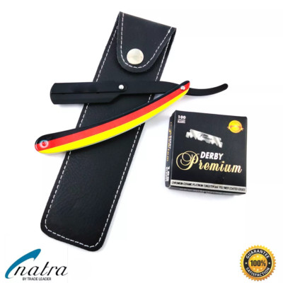 Rasiermesser + 100 DERBY PREMIUM Rasierklingen + Etui Rasierer Rasur Razor NATRA