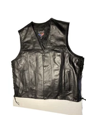 B.S. Unlimited 5XL Black Leather Biker Motorcycle Vest Gun Pockets- Pakistan