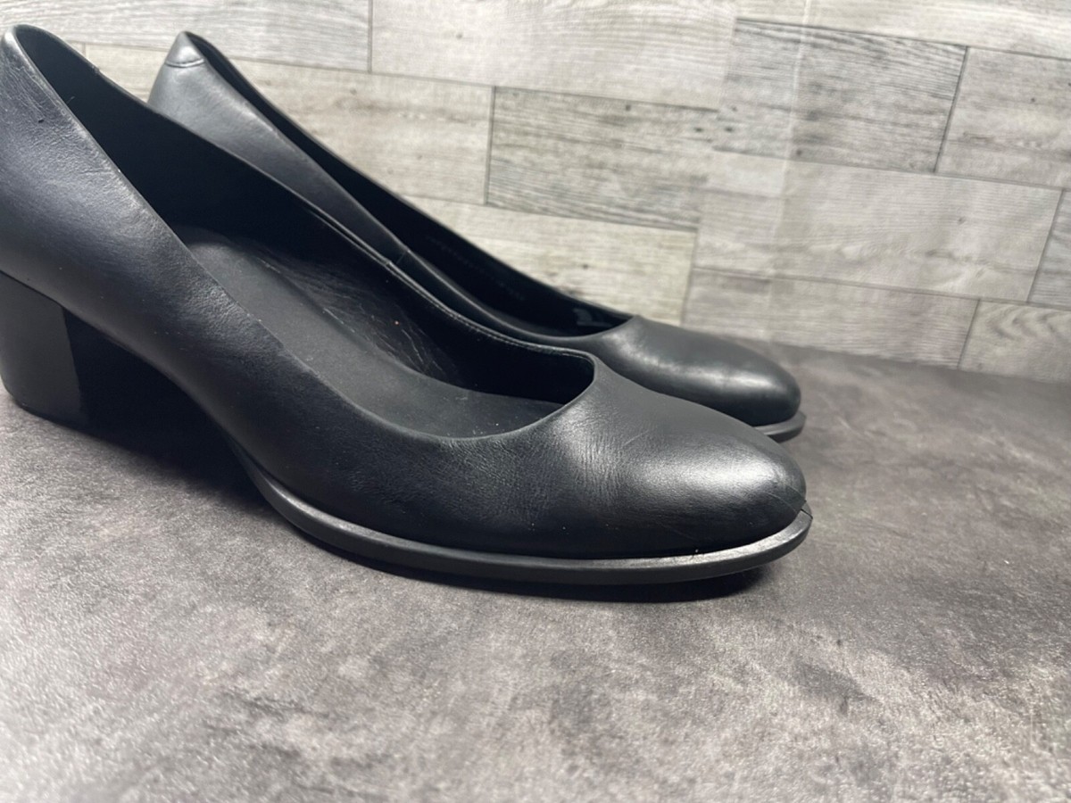 Ecco Heels Women 38/ Pretoria Shoes Black Leather Slip On