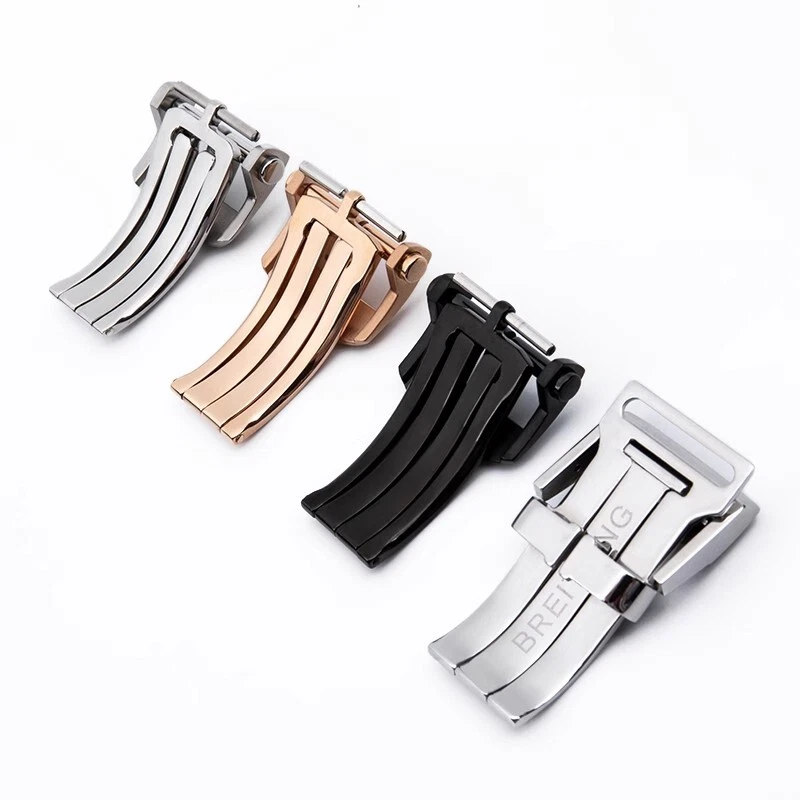Складная застежка-пряжка 20 мм для ремешков часов Breitling серебристая черная розовое золото - Изображение 3 из 4