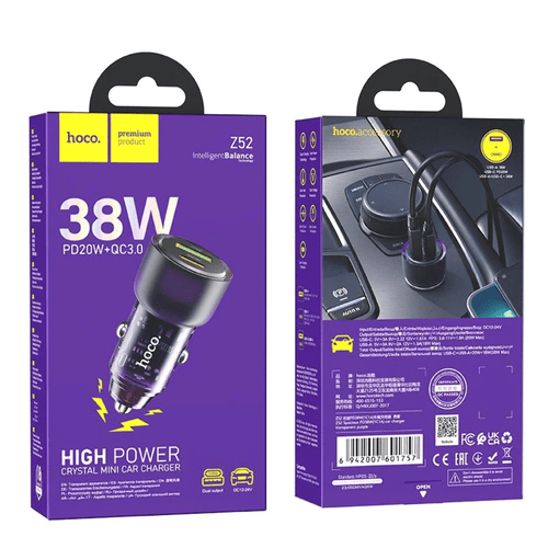 Hoco 38W Car Charger USB Type-C USB PD 2 Dual Port Car Charger Fast Charge Z52 - Picture 3 of 3