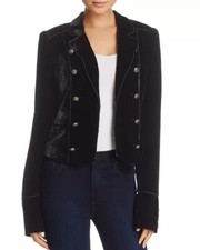 Paige $398 Size S Small Maribel Black Plush Velvet Military Style Cropped Jacket
