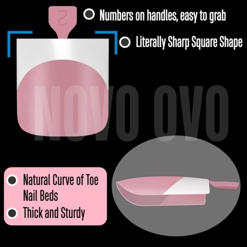 French Tip Press On Toe Nails Sharp Square Soft Gel Full Cover 240Pcs Berry Pink - Picture 3 of 11