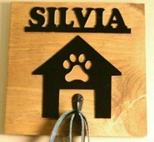 Personalized Wooden Dog Home Leash Hangers Custom Holder Pet Hook Name Sign