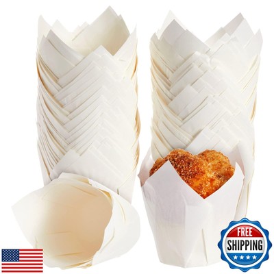 Juvale 100-Pack White Tulip Cupcake Liners for Wedding, Birthday Party, Parch