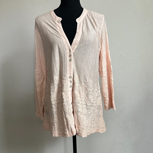 Soft Surroundings Top Large Blouse Floral Embroidered Linen Blend Cottagecore