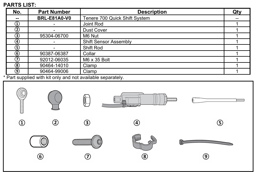 【itoページ】 Yamaha 2025 XTZ Tenere 700 Quick Shifter Kit BRL-E81A0-V0-00 OEM