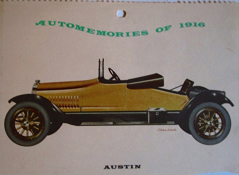 1916 Austin Roadster car calendar print (blue & black)