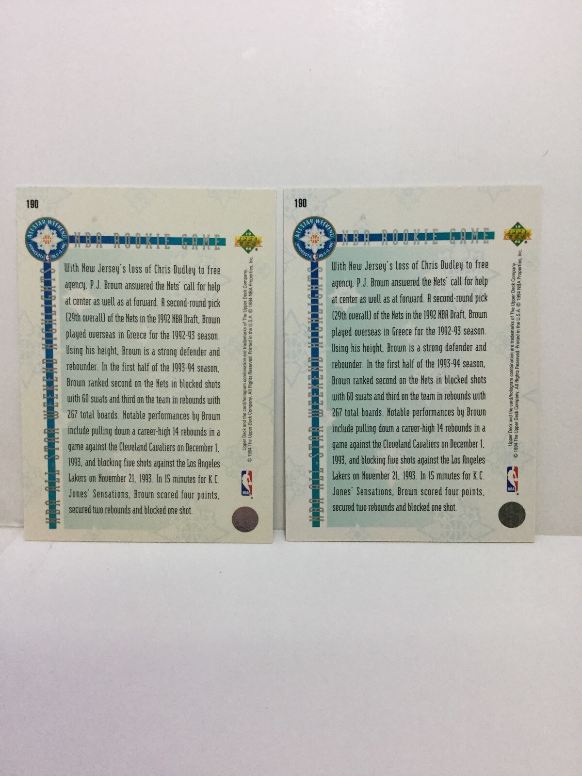 2X LOT PJ BROWN 1993-94 Upper Deck SE All-Star Weekend Highlights card #190