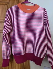 Women's Size XS Elodie Striped Crew Neck Pullover Sweater Fuschia Orange NWT 