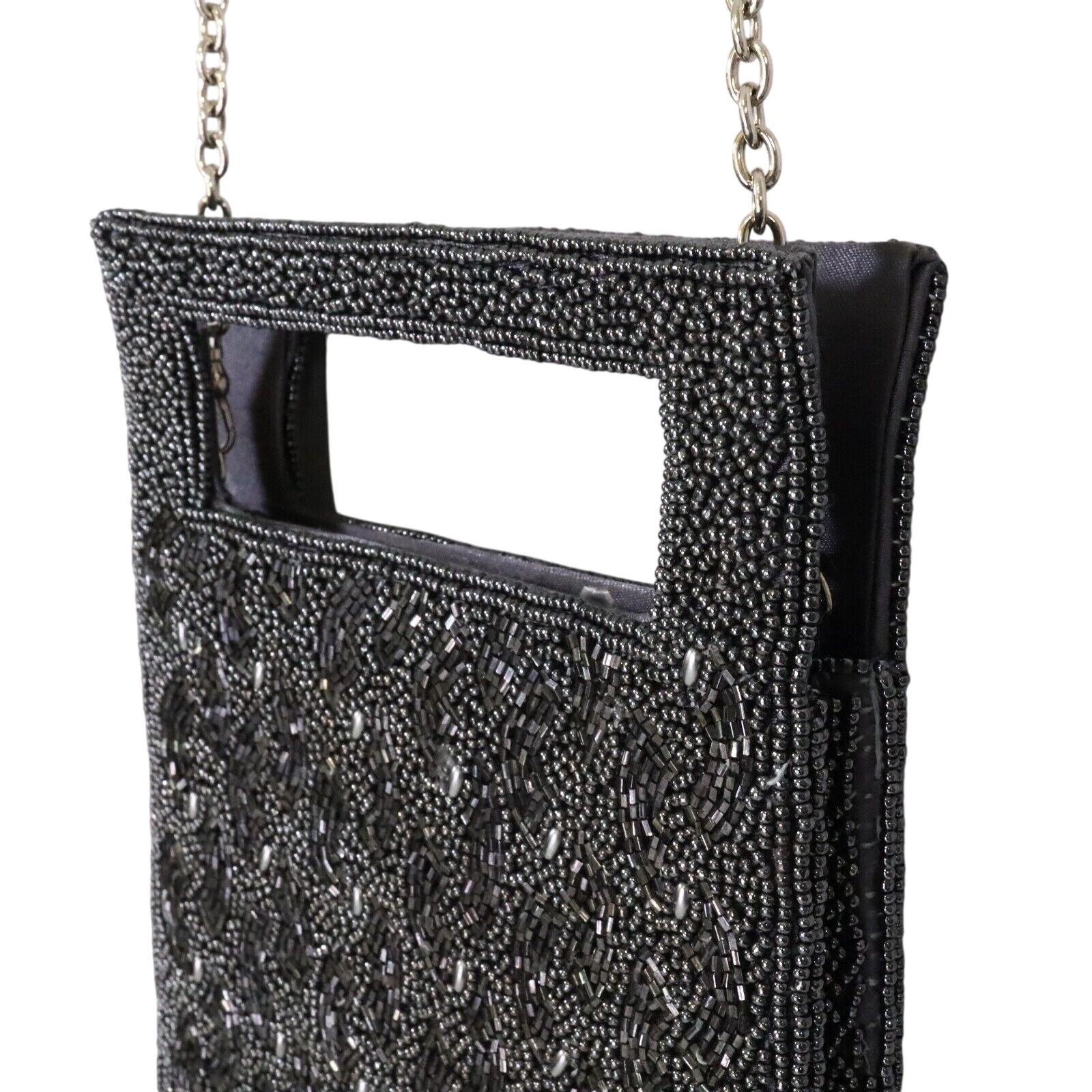 Inge Christopher Bag Handbag Womens Dark Gray Square Clutch Formal Beaded vtg image 2