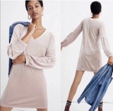 Madewell Blush Velvet Velour Tunic Dress Size M V-Neck Bishop Sleeves Mini Boho