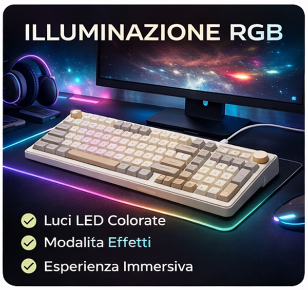 Combo Tastiera Meccanica Gaming 62 Tasti RGB E Mouse 6400 DPI - Cavo USB-C, Retroilluminazione, Per PC, PS4, Xbox