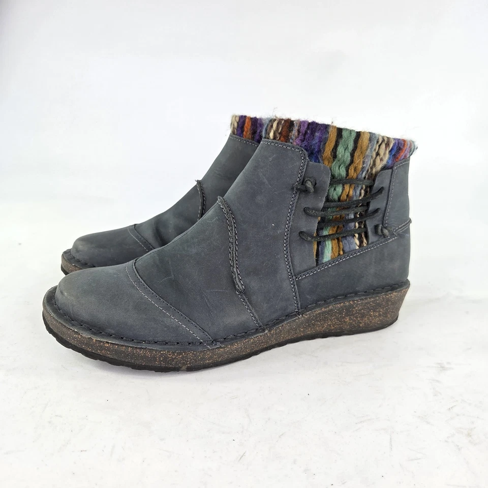 Aetrex Tessa Suéter Corto Botines EE. UU. 9-9.5 Mujeres Azul Nubuck Cuña Baja Cremallera Foto 4 de 4