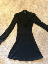 Reformation Chapel Ribbed Long Sleeve Mini Dress in Black Size M