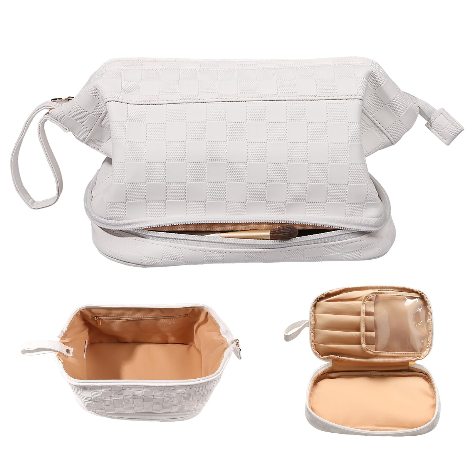 Spacious Double-Layer Leather Travel Makeup Bag for Cosmetics