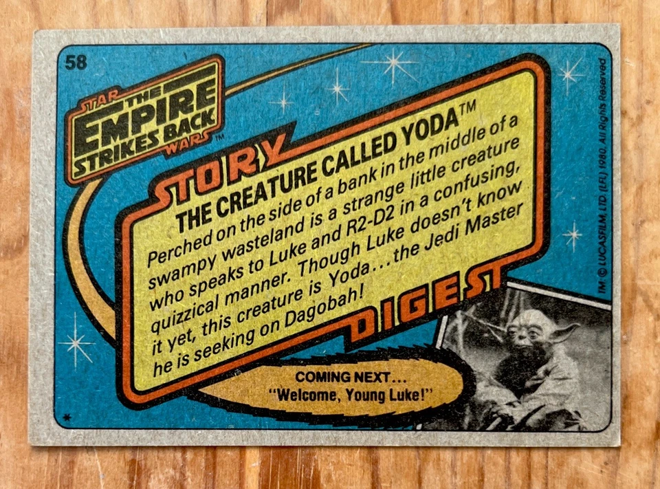 1980 Topps Star Wars Series 1 #58 YODA! EMPIRE STRIKES BACK - ORIGINAL! - Image 2 of 2