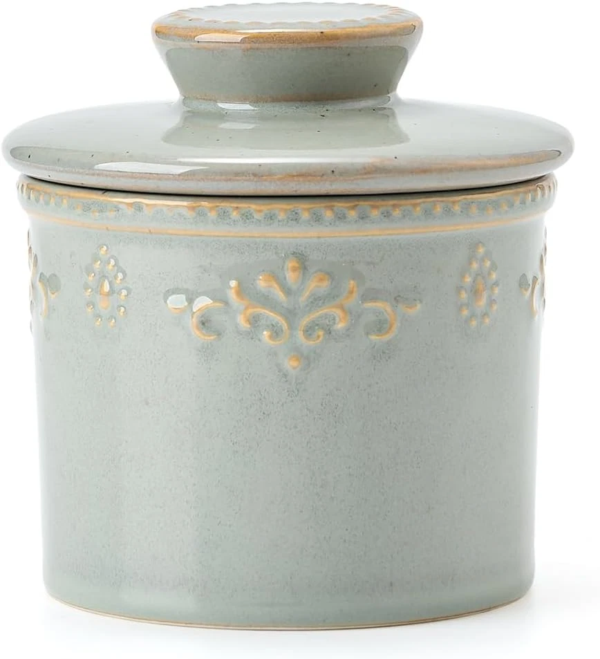 Ceramic Butter Dish - French Butter Crock with Water Line - Keeps Your Butter Fr