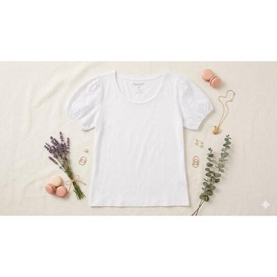 Torrid Super Soft Knit White Scoop Neck Top Eyelet Puff Sleeve Women's Size 0