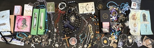 4+ LB Lot of Catholic Rosary Cross Necklaces Rosaries Crucifix Religious Jewelry