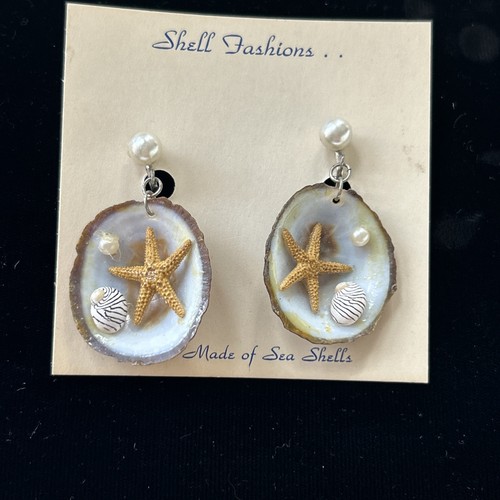 Vintage - 1950's Screwback Earrings - made from Shell with Faux pearl - Florida - Picture 1 of 4