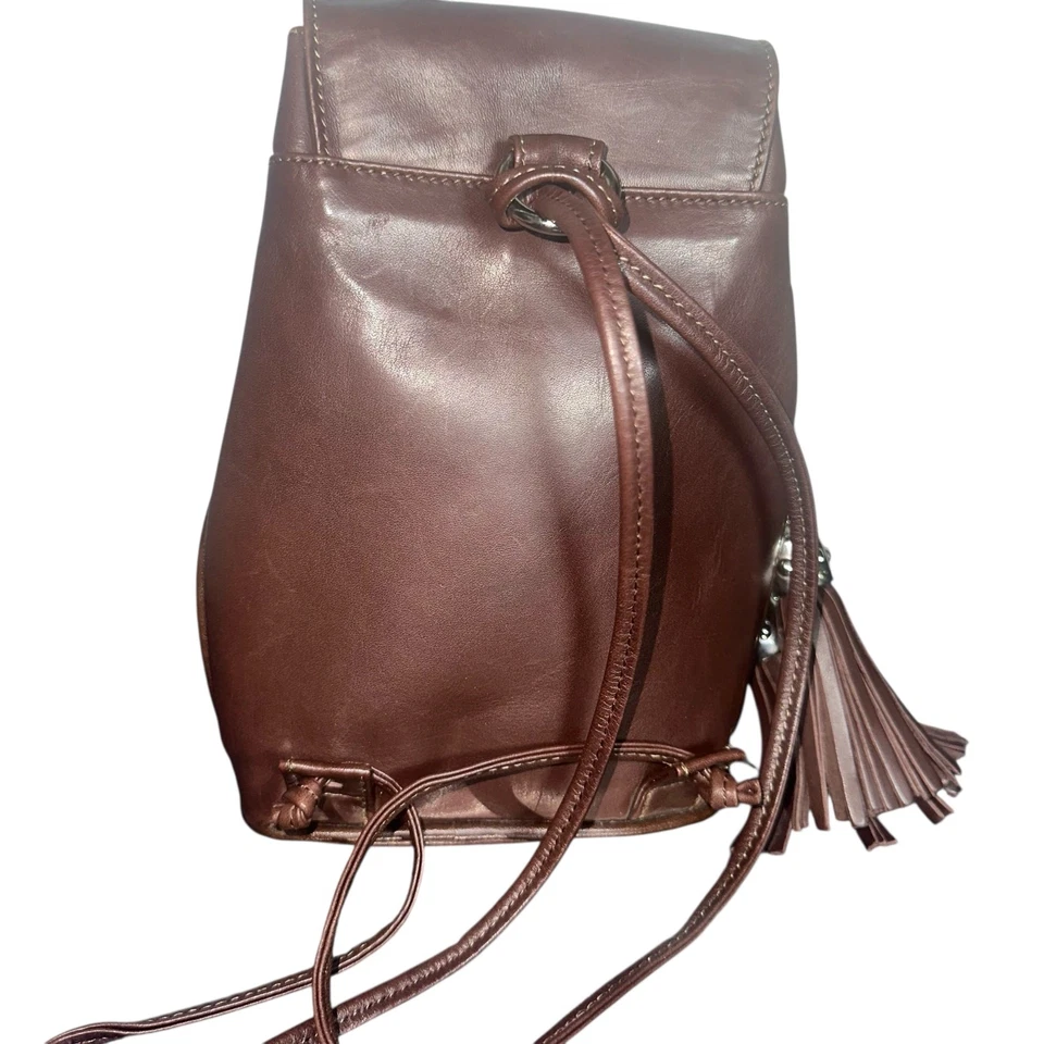 Mini Mochila Francesco Biasia de Cuero Italiano Marrón Borla Cadena Cartera de Lujo  Foto 3 de 4