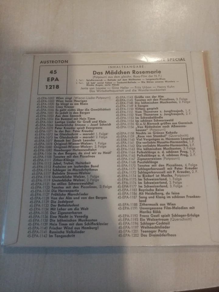"7" SINGLE WUNDERMUSIKANTEN -DAS MÄDCHEN ROSEMARIE 1957 AUSTROTON FILMMUSIK - Bild 2 von 3